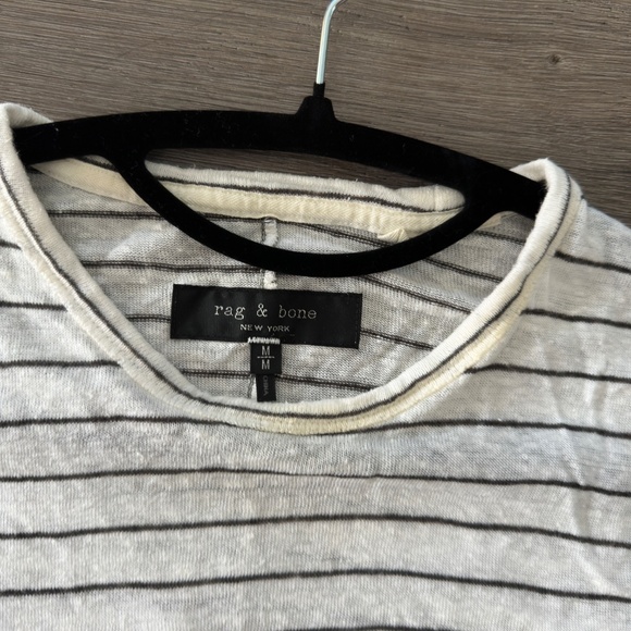 Rag & Bone White and Black Striped Linen Long Sleeve Shirt - Picture 3 of 5